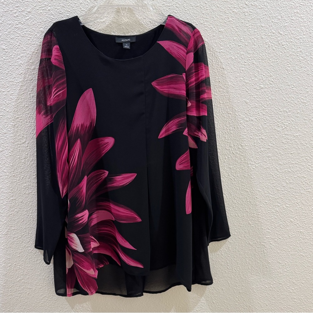 Alfani Black Blouse with Pink Floral Design